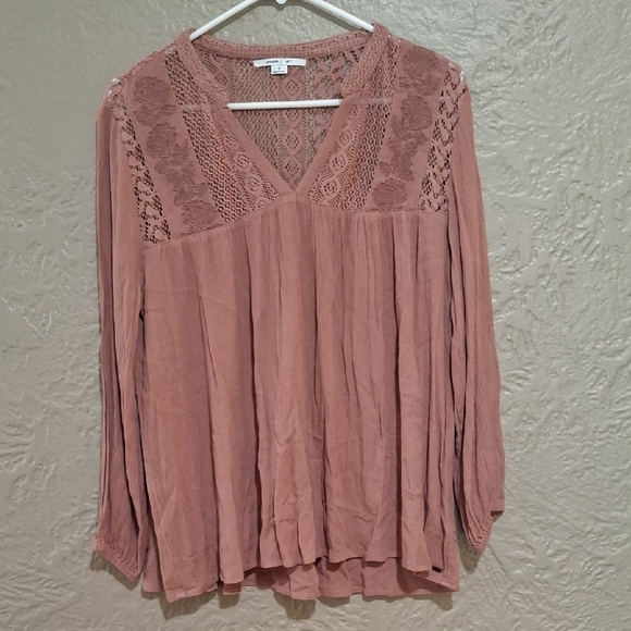 O'Neill Lace Accent Blouse - Dusty Rose Sze S - Picture 1 of 10